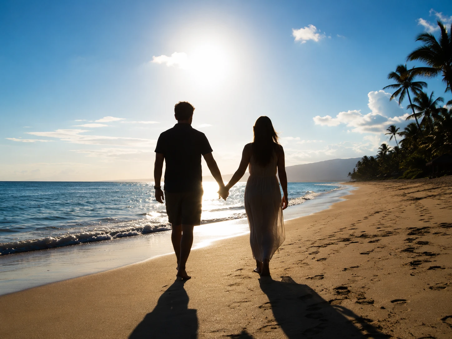 Couple walking together on a beach